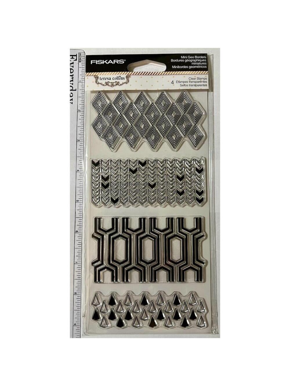 Fiskars Teresa Collins Geometric Border Clear Stamp Set Craft Vintage